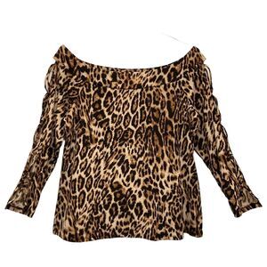 Bold Elements Top Women's Sz XL Animal Print Knit Stretch Laser Cut Sleeves